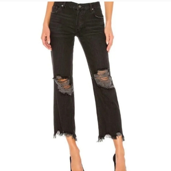 We the free Maggie Button fly Mid rise black  distressed Boho jeans Size 31 - Picture 4 of 9